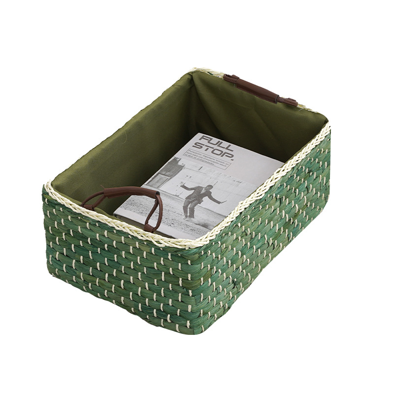 Corn Husk Woven Storage Basket with Liner & Handles - WovenNatural