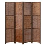 Dark Brown Bamboo Woven 3-section 4-panel Room Divider with Pine/Tung Wood Frame - WovenNatural
