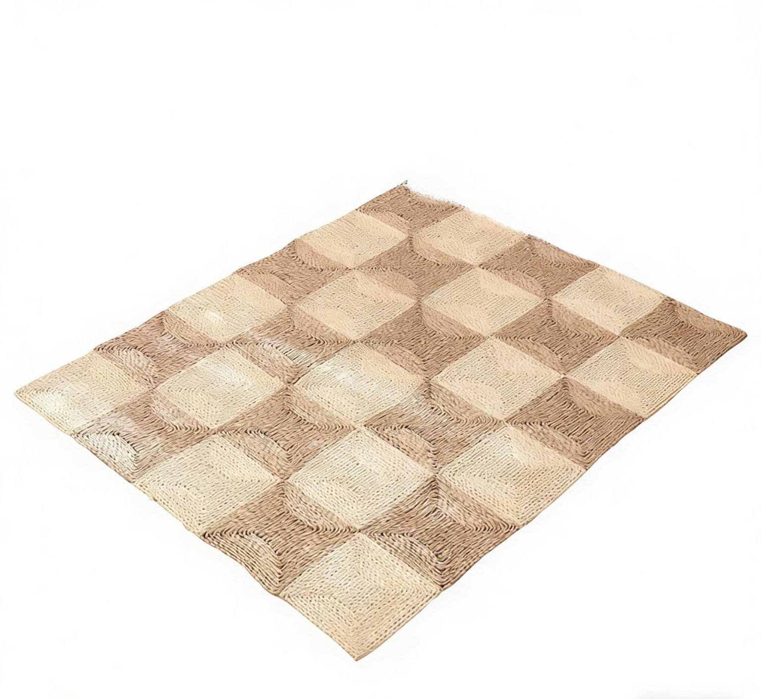 Handwoven rush and corn husk meditation rug, eco-friendly natural fiber floor mat