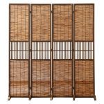 Light Brown Bamboo Woven Openwork 4-panel Room Divider with Pine/Tung Wood Frame - WovenNatural