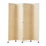 Light Wood Bamboo Woven 4-panel Room Divider with Casters - WovenNatural