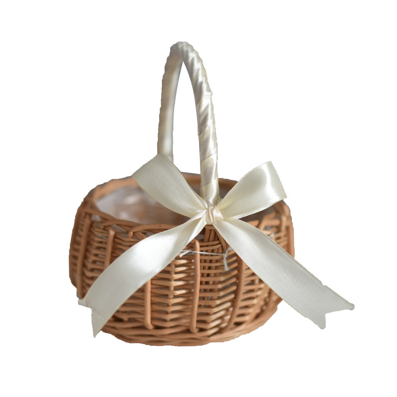 Mini Willow Woven Flower Basket with Satin Bow - WovenNatural
