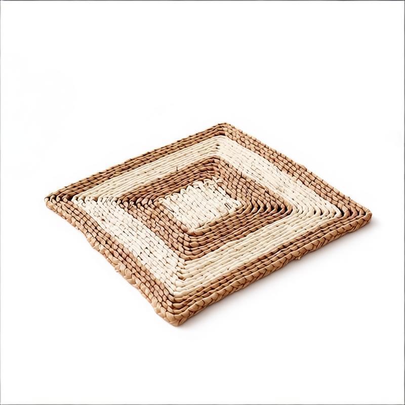 Square Handwoven Seagrass Placemat in Two-tone Brown & White - WovenNatural