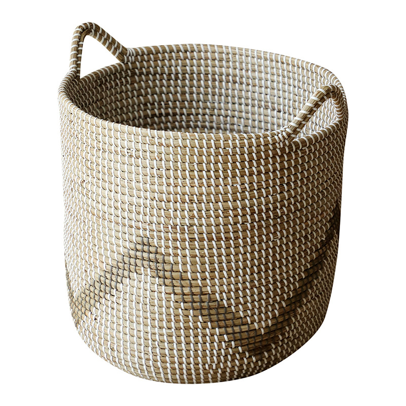 Two-tone Seagrass Woven Storage Basket with Handles | WovenNatural