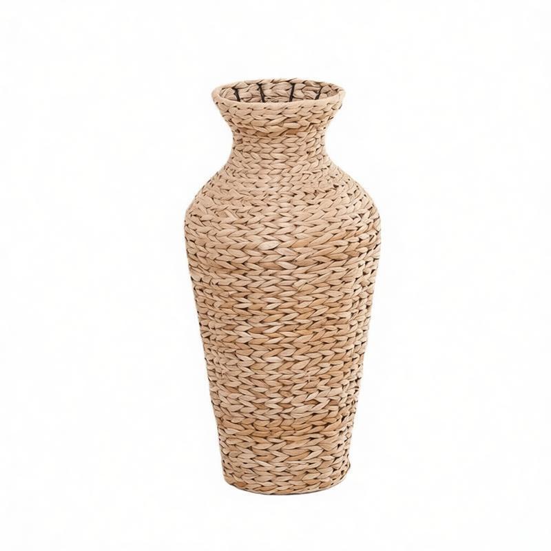 Tall woven planter vase, white background