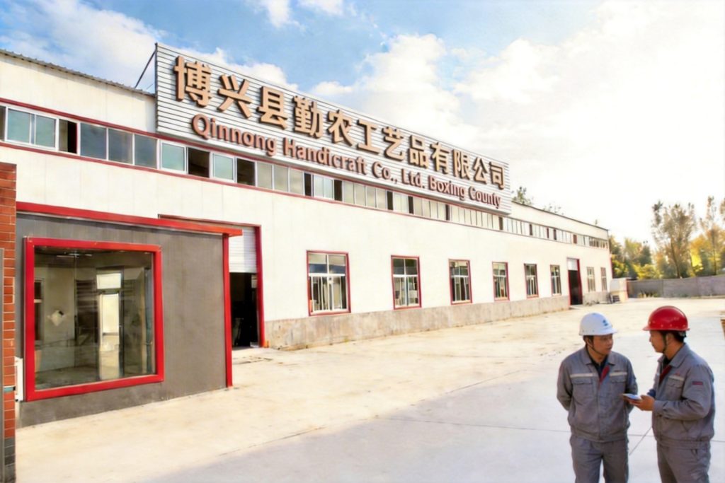Modern factory exterior of WovenNatural (Qinnong Handicraft Co., Ltd.) in Boxing County, a professional manufacturer of sustainable woven handicrafts empowering local communities.