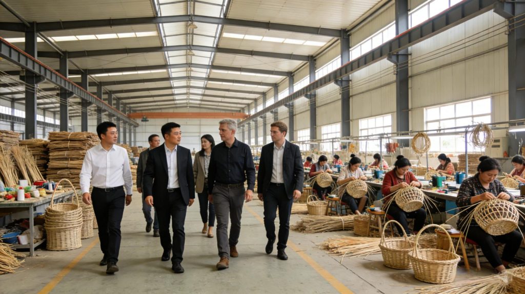 Factory Tour: Overseas Business Partners Visiting Willow & Rattan Basket Production Line