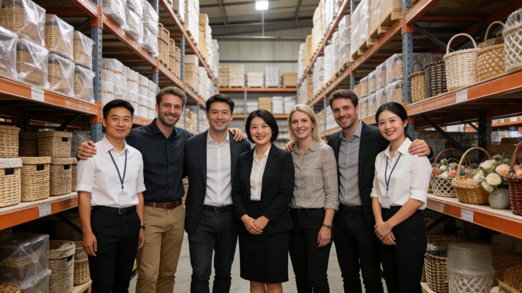 Group Photo of Foreign Clients and Our Employees After Wicker Home Decor Warehouse Audit