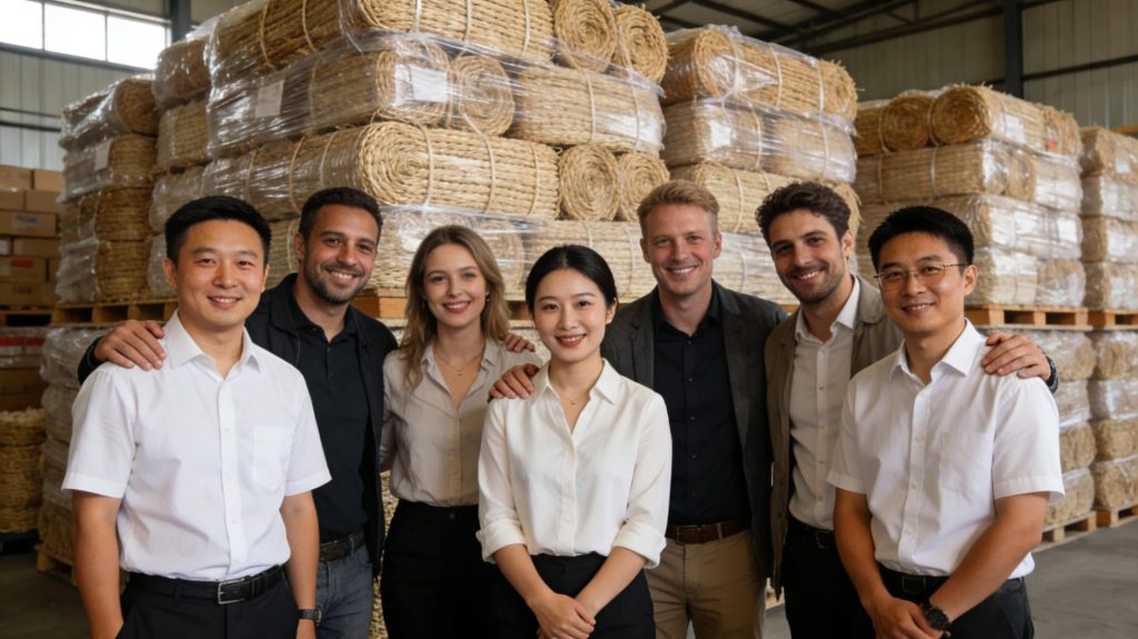 Group Photo of Overseas Clients and Our Staff After Visiting Willow Raw Material Warehouse