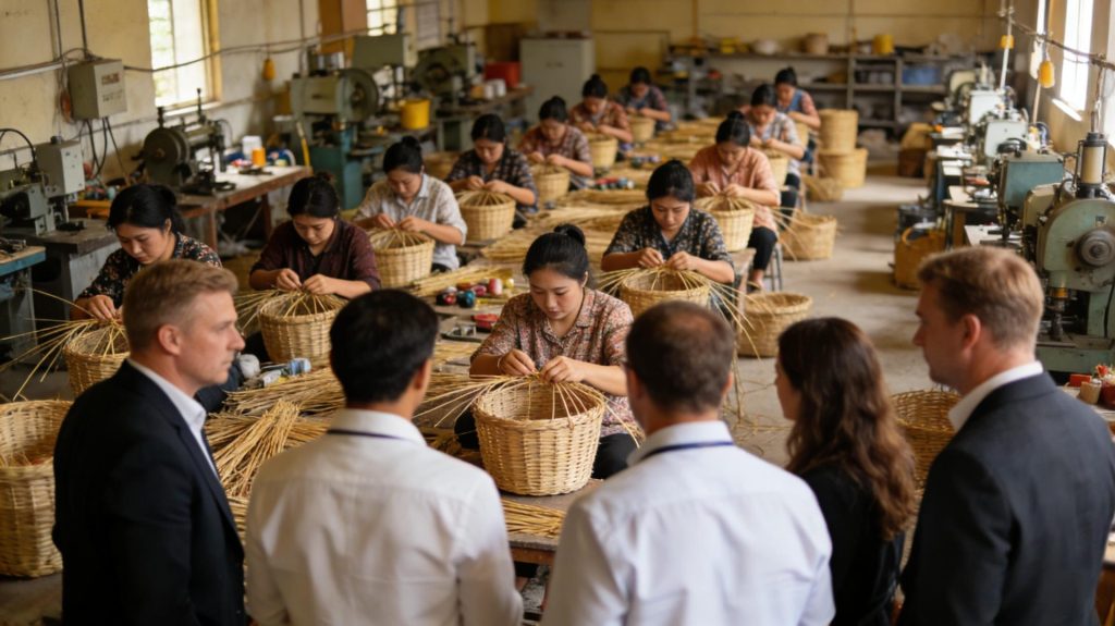 Overseas Customers Visiting Factory to Place Order for Wicker Home Furniture