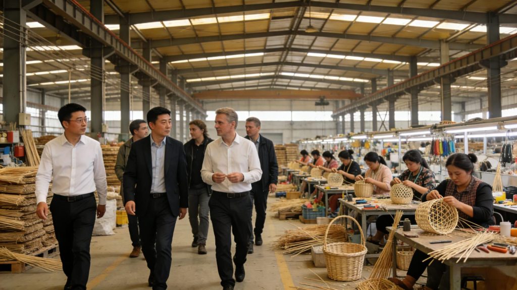 International Business Team Discussing Wicker Furniture and Basket Specifications