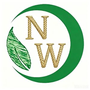 WovenNatural logo, green circular emblem with a woven NW monogram