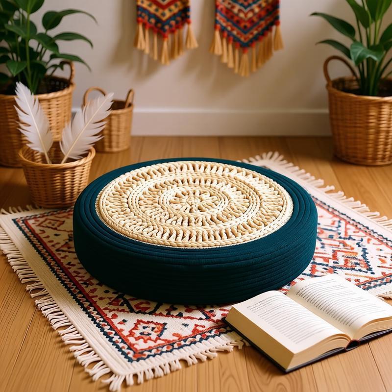 Bohemian style handcrochet cotton floor cushion with mandala pattern, eco-friendly