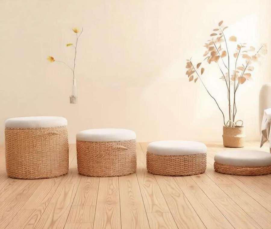 Set of cotton rope stools in multiple sizes, handwoven farmhouse style for wholesale