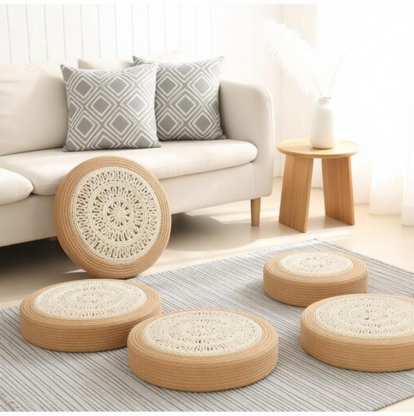 Set of handcrochet cotton floor cushions with bohemian patterns, for living room use