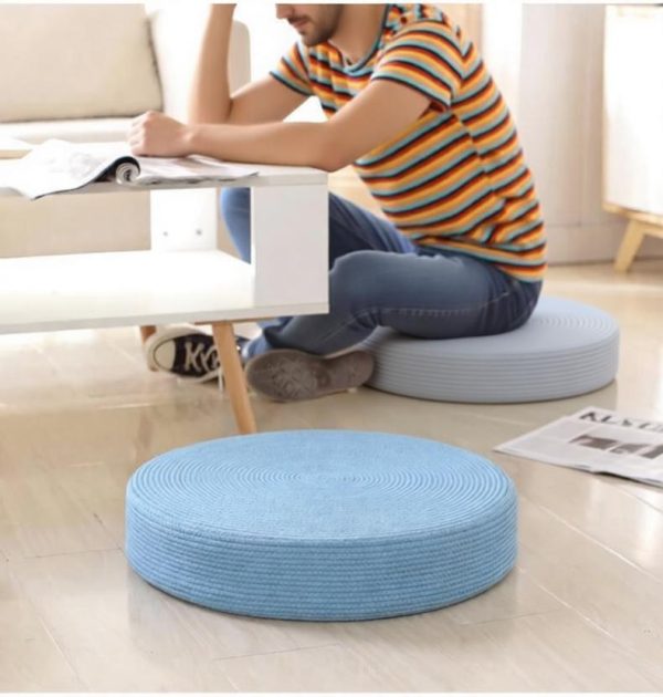 Handwoven cotton rope floor cushion, eco-friendly natural fiber for living room seating