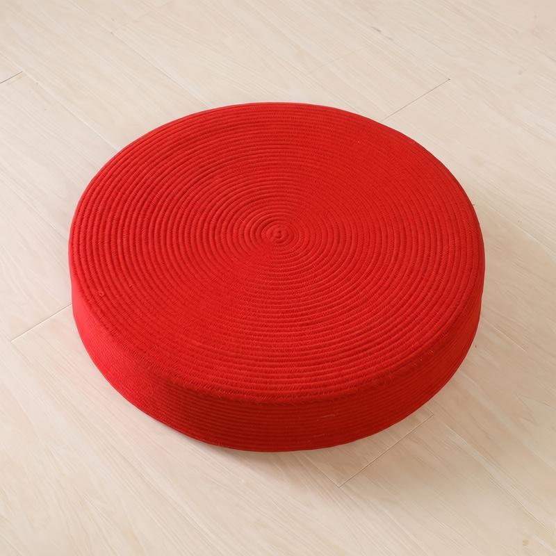 Red handwoven cotton rope floor cushion, eco-friendly natural fiber with custom size option