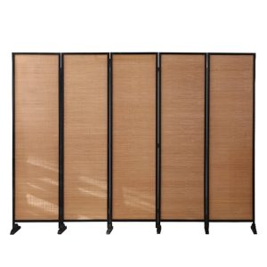 Folding bamboo room divider with 180 cm and 200 cm panel heights, natural woven bamboo in a pine frame