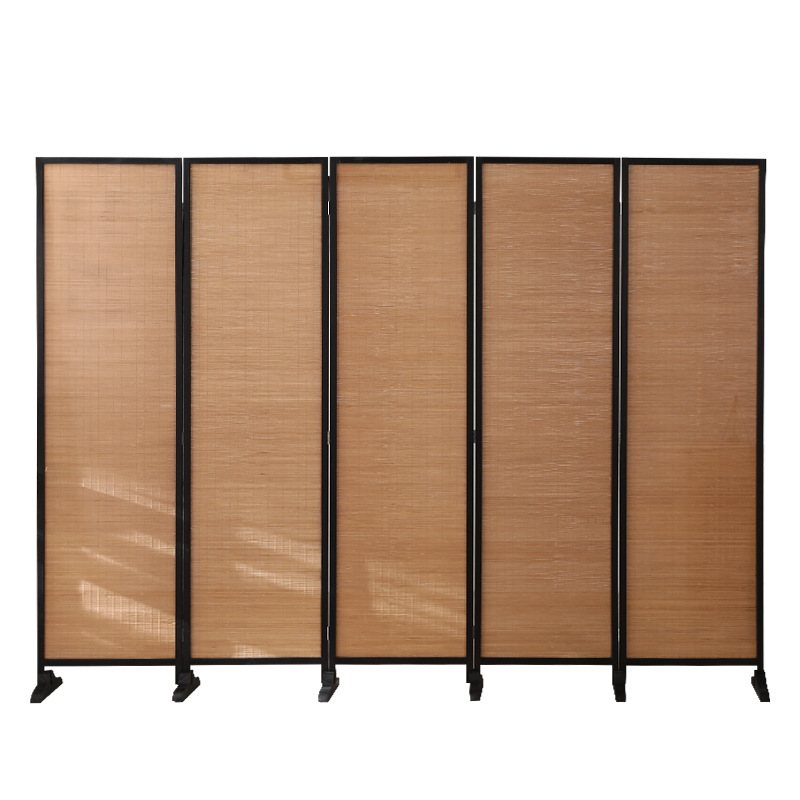 Folding bamboo room divider with 180 cm and 200 cm panel heights, natural woven bamboo in a pine frame