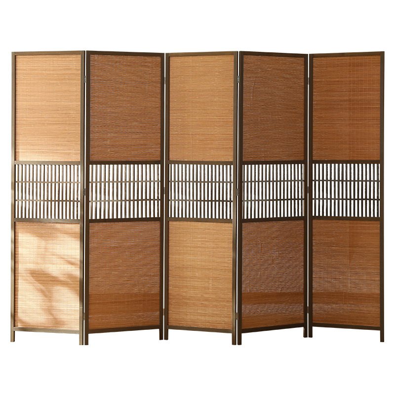 Folding bamboo room divider set in a solid pine frame, natural finish