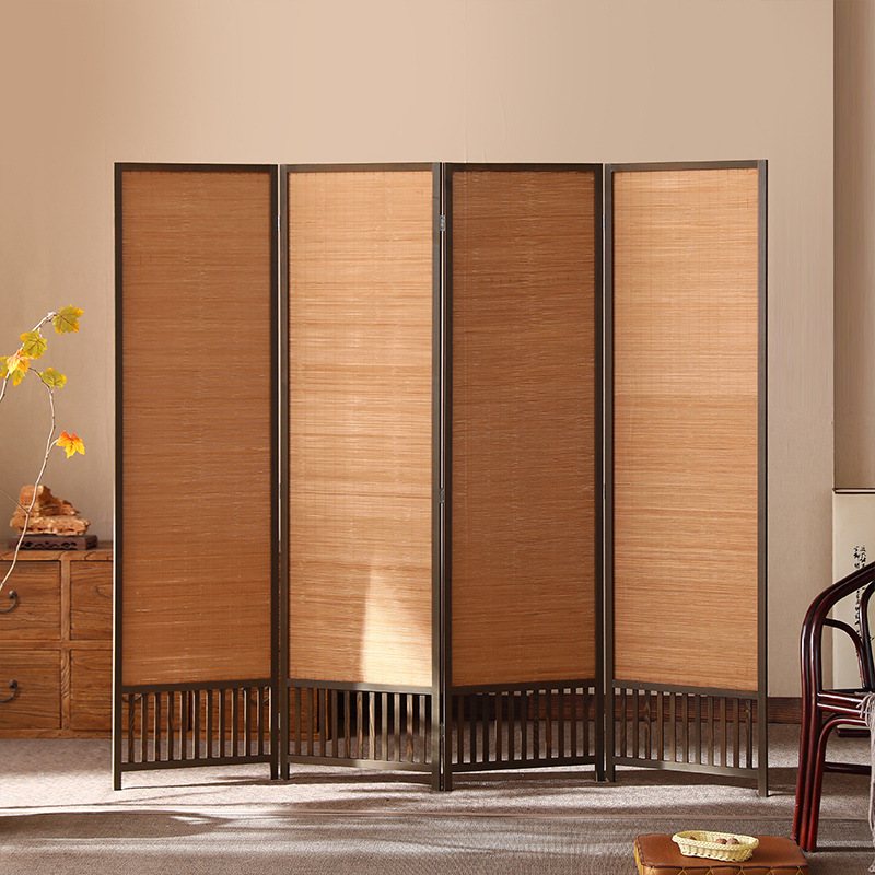 Detail of the woven bamboo surface and joint on a folding room divider panel