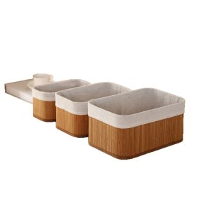 Set of three bamboo nesting storage boxes with fitted lids, natural finish