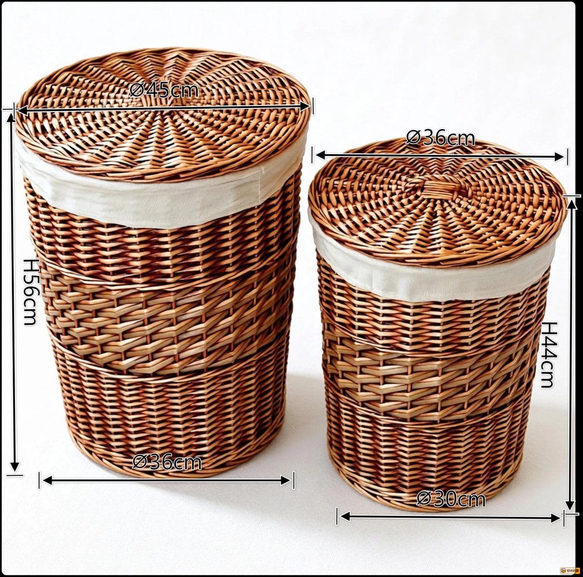 Large willow basket holding a potted plant in a garden room setting