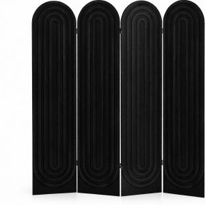 Matte black arched screen carved with concentric U ridges on a plain white studio background