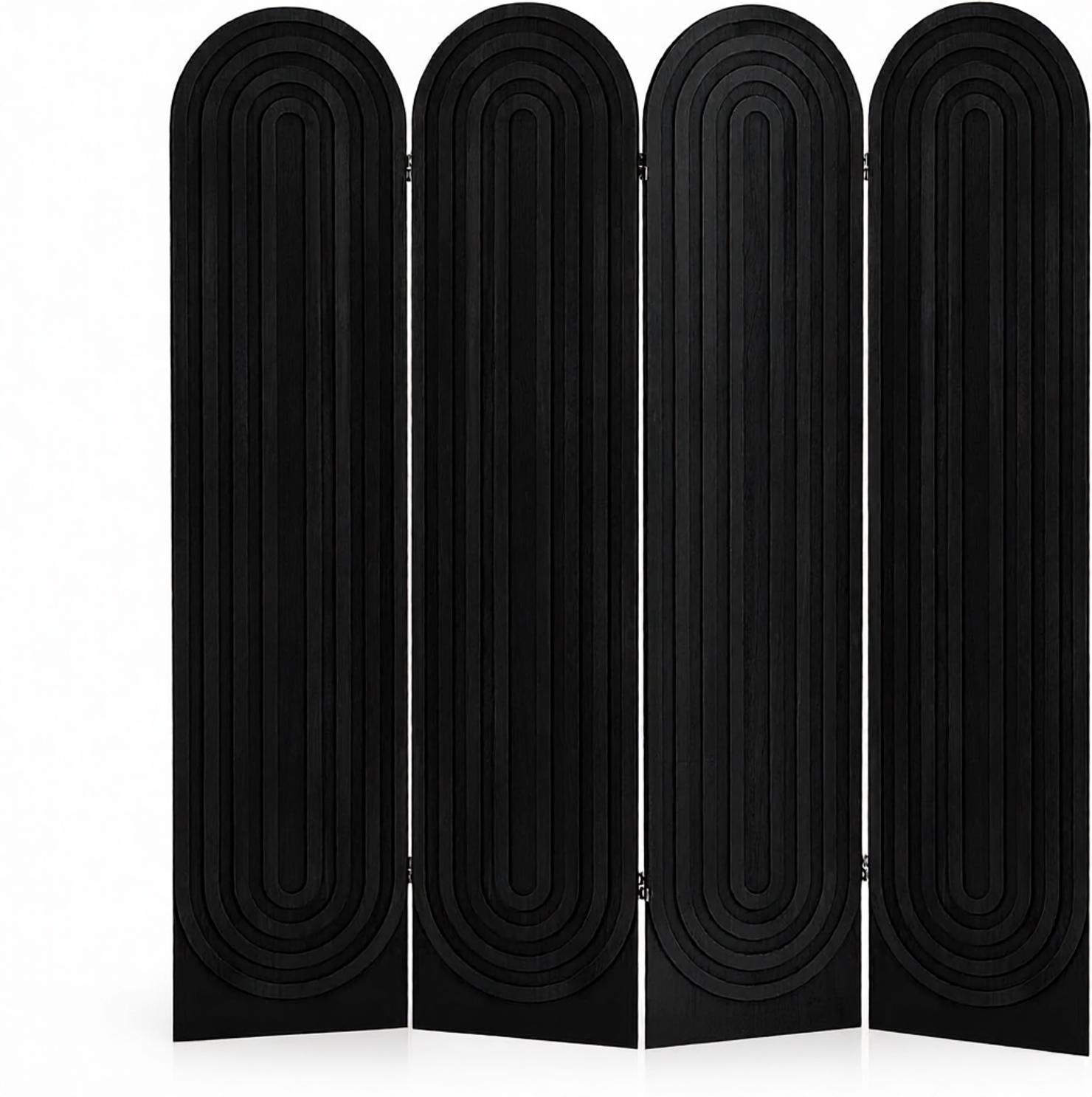 Matte black arched screen carved with concentric U ridges on a plain white studio background