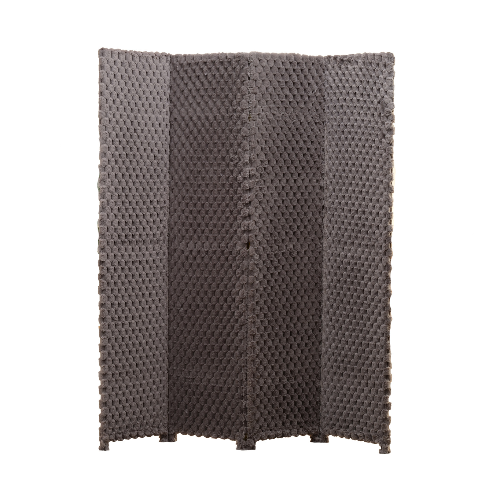 Grey loop texture boucle room divider with small wooden feet photographed on a clean white background