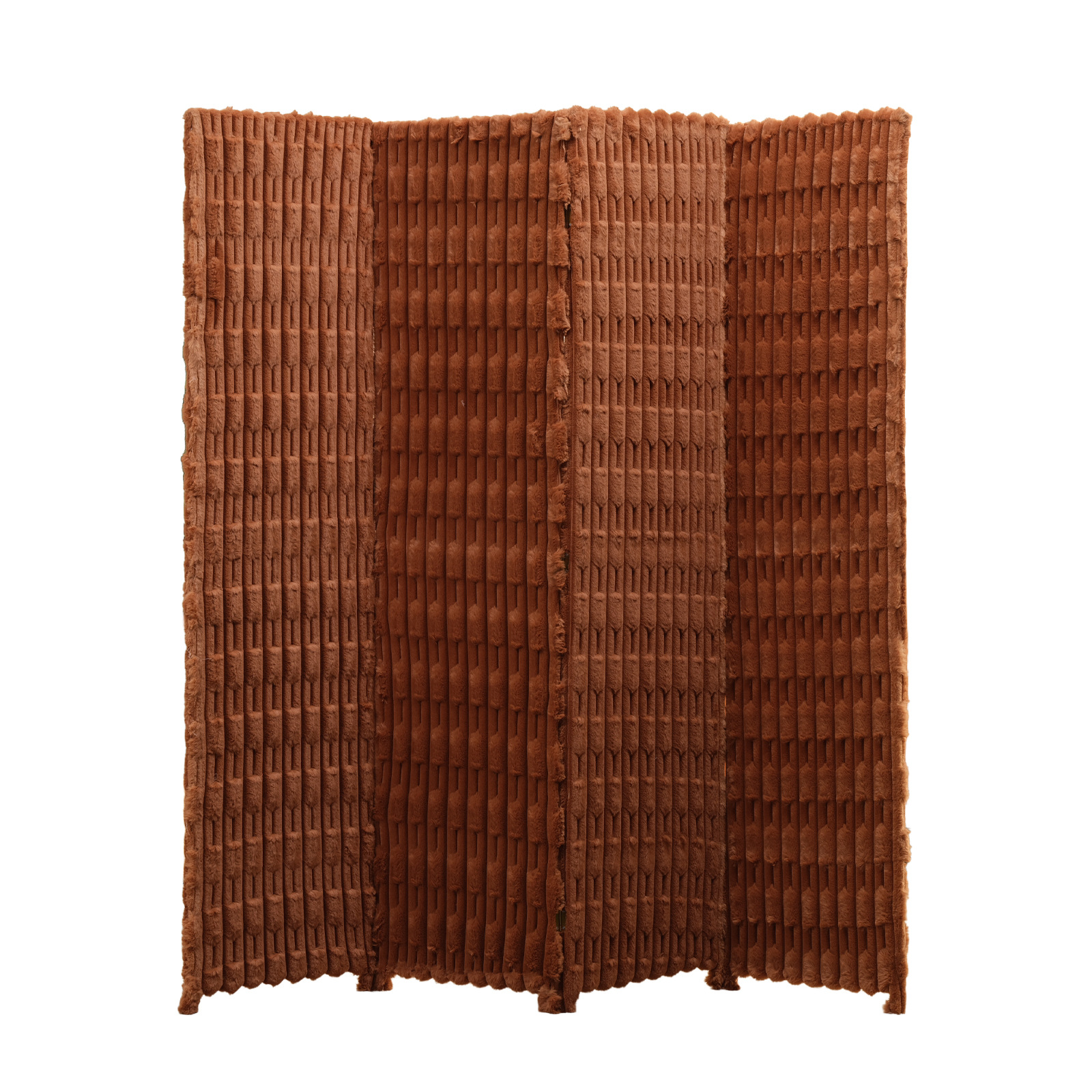 Hand sculpted vertical channels of a rust terracotta ribbed screen, photographed flat for marketplace listings