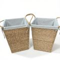 Woven storage organizer with striped lining, white background